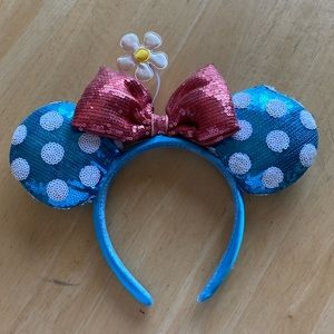 Disney Parks Blue Flower Polka Dot Minnie Mouse Ears
